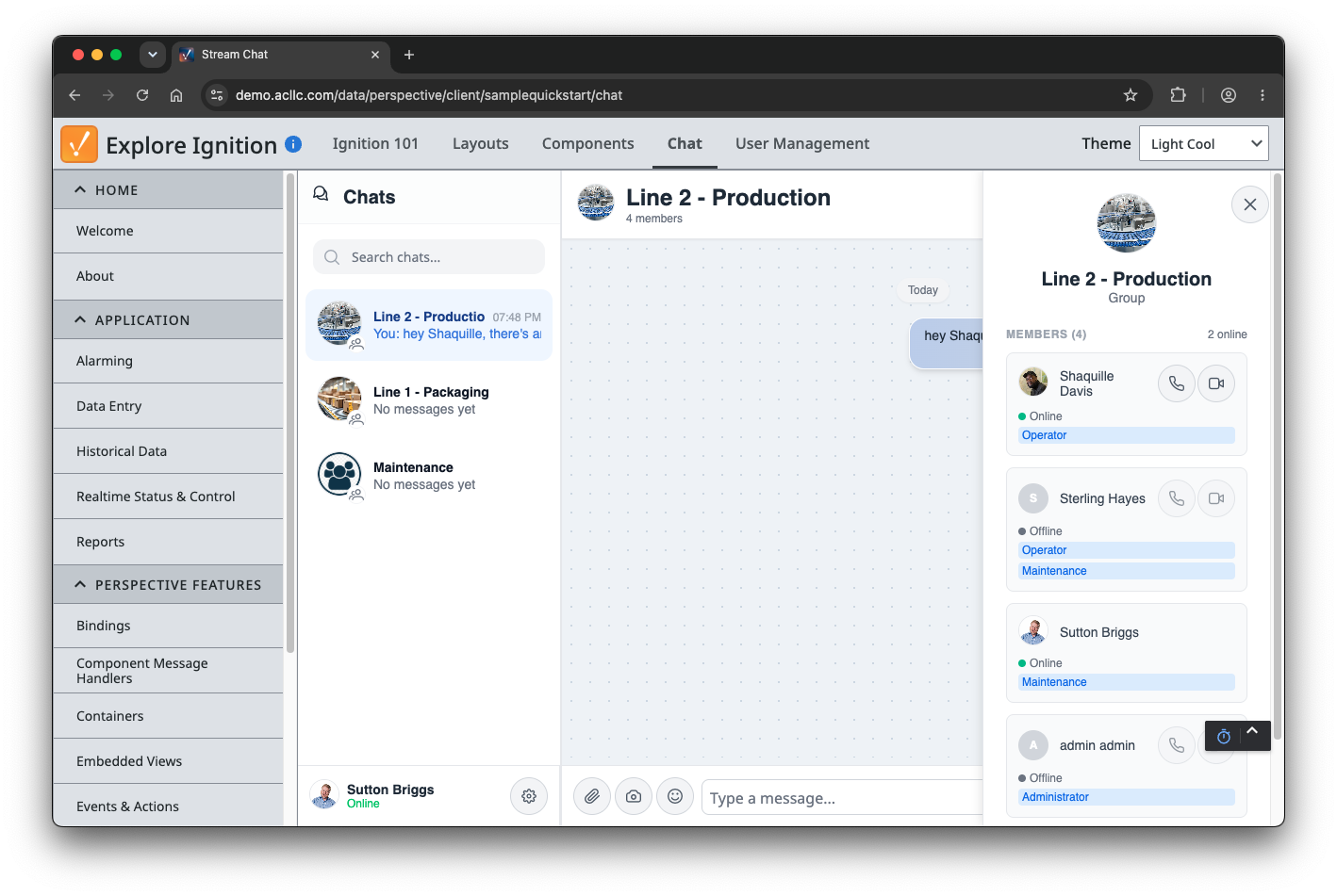 Chat member list with voice and video call buttons for each user