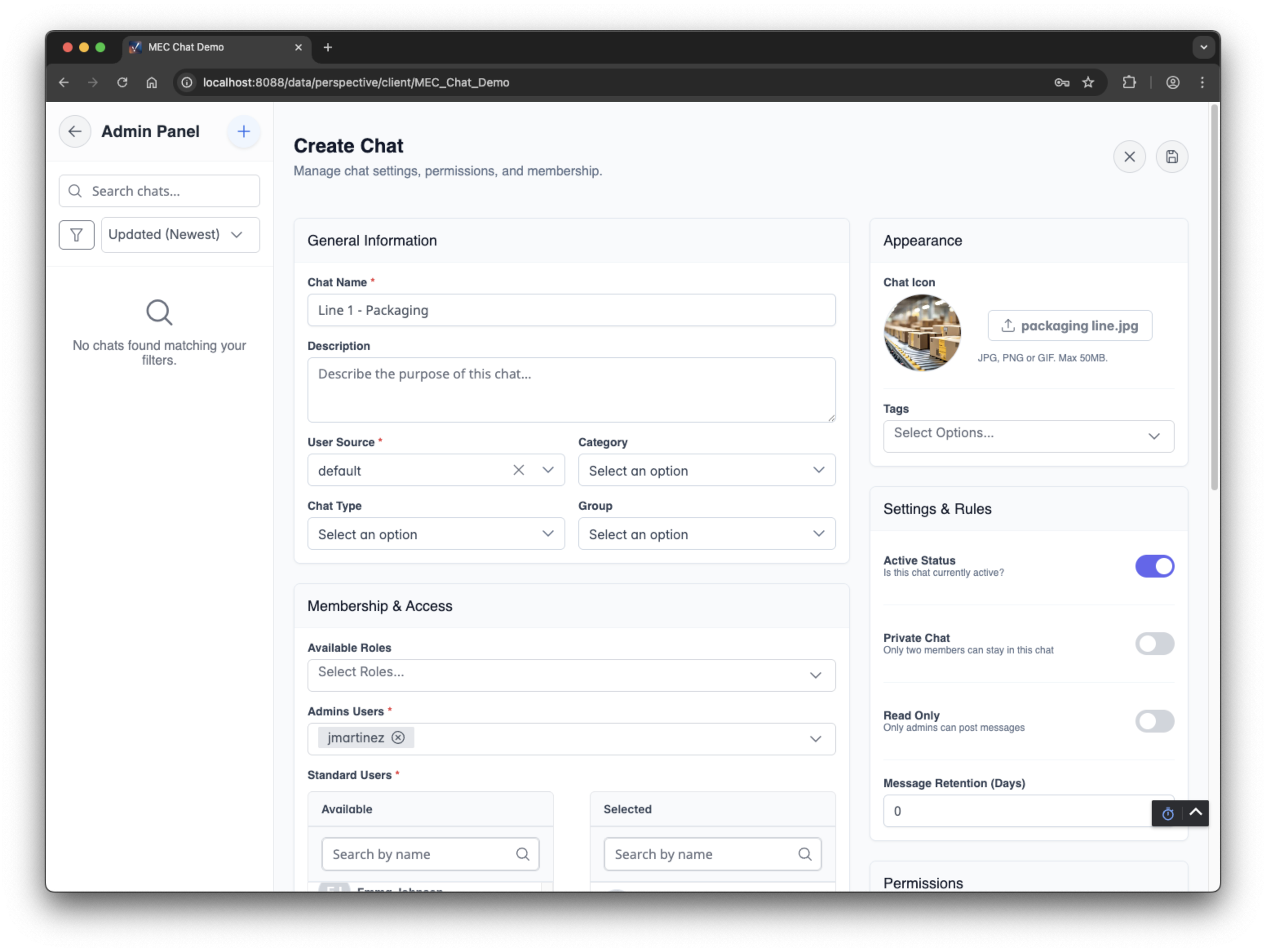 Create a new chat group in Factory Chat