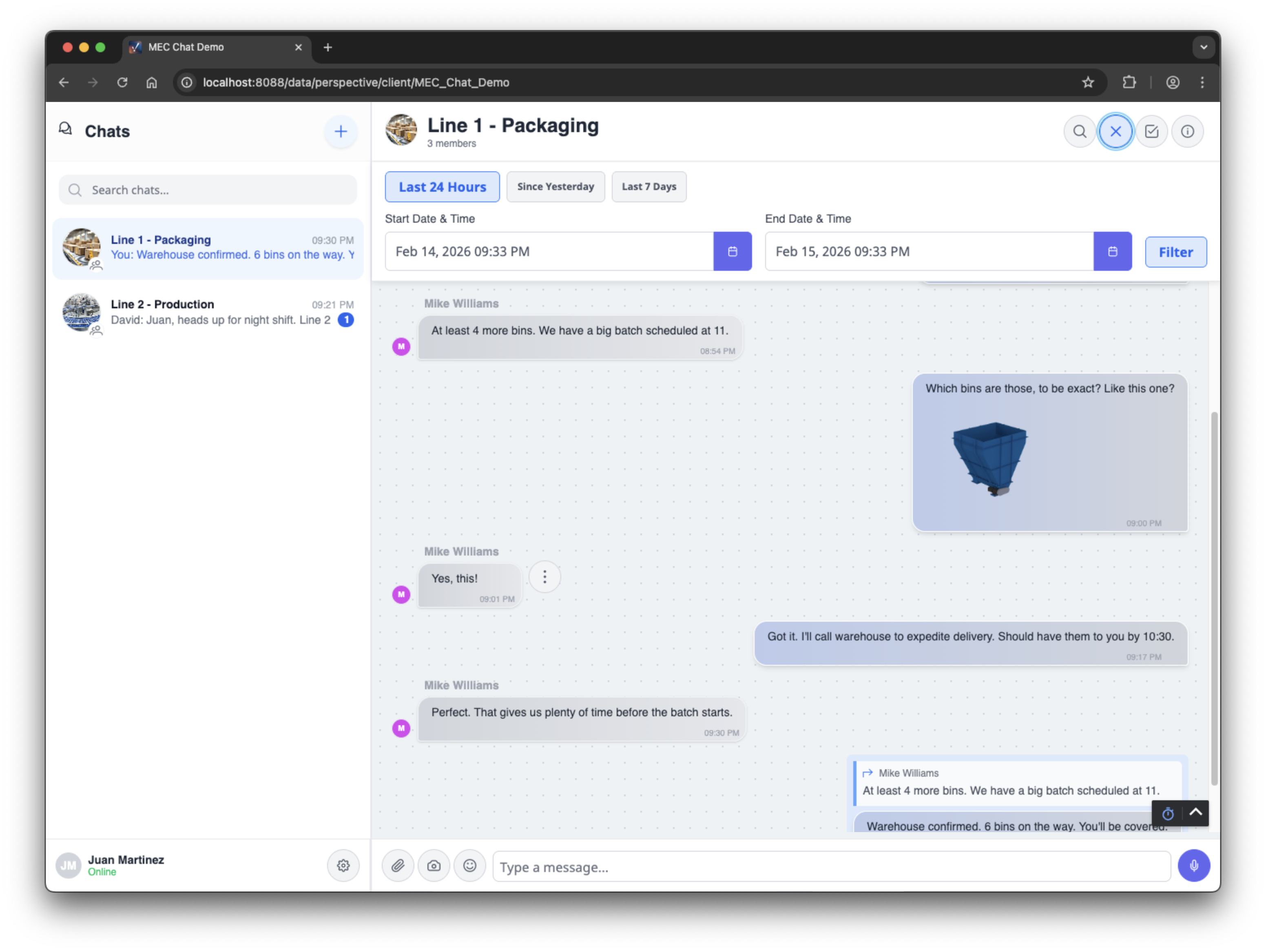 Search and filter interface for chat history