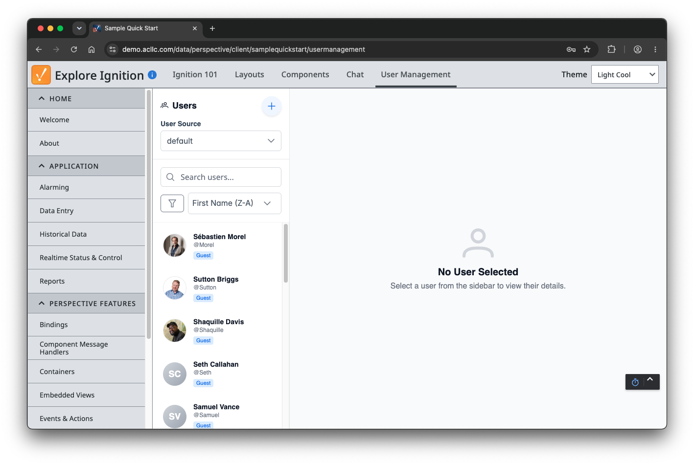 User management home view with searchable user directory